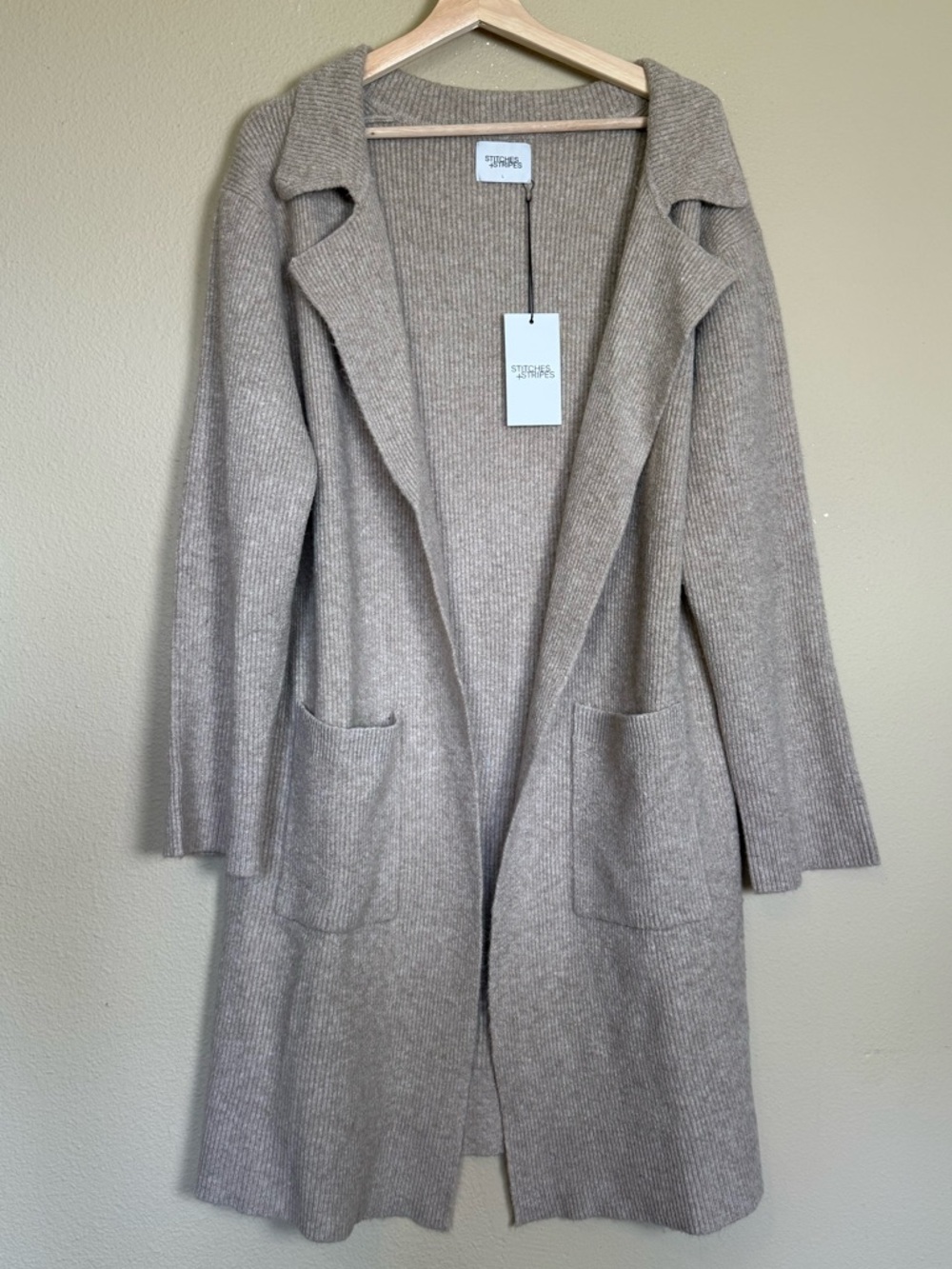 NWT Stitches & Stripes Soft Open Front Longline Sweater Cardigan Taupe Large - Picture 2 of 6